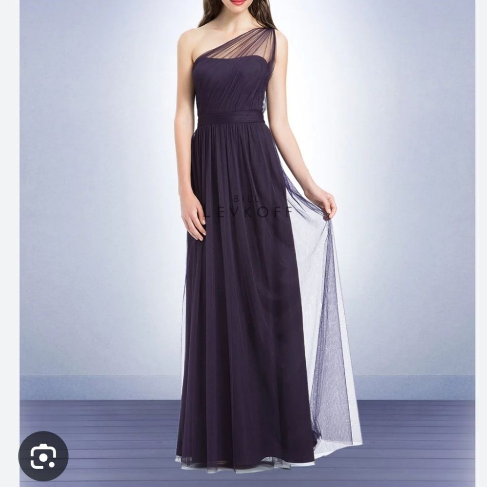 Bill Levkoff black one shoulder mesh goth bridesmaid Prom gown size 14